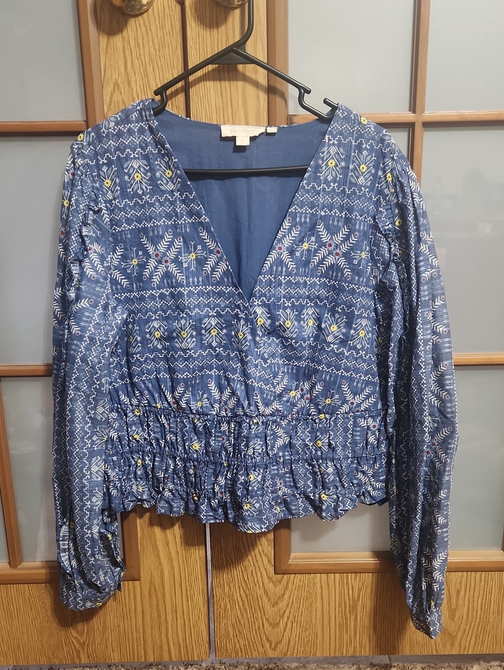 Anthropologie Forever That Girl Smocked Waist Long Sleeve Blouse XL